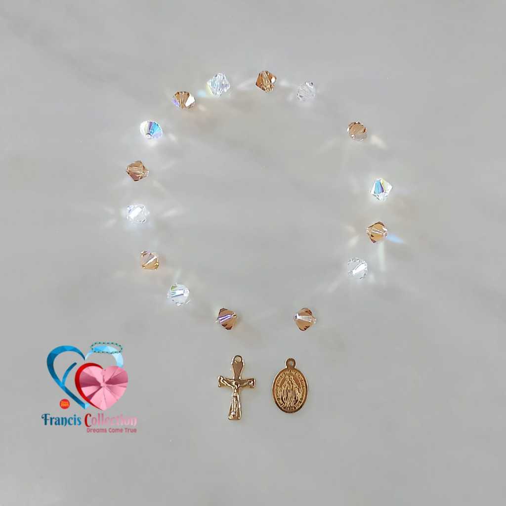 Francis Collection. RGS AK6Cg. Rosario Gelang Swarovski Asli. Ikat Stainless Steel Lapis Emas. Krist