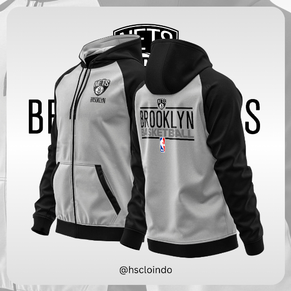 Hoodie Zipper XS-5XL BROOKLYN NETS NBA Basketball Eastern Conference Team Pullover Zipped Sweatshirt