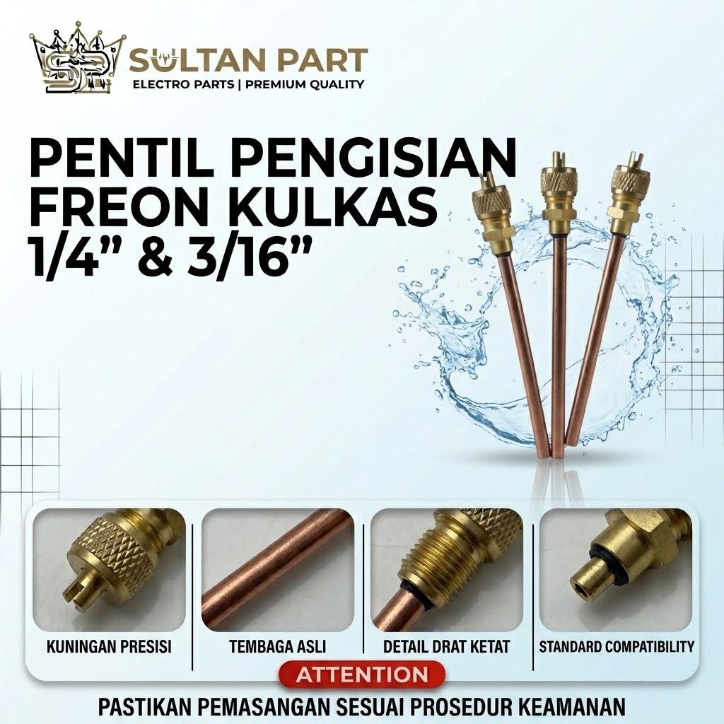 Pentil Pengisian Freon Kulkas AC Access Valve 1/4 dan 3/16 Inch Pipa Tembaga Asli Kuningan Presisi A