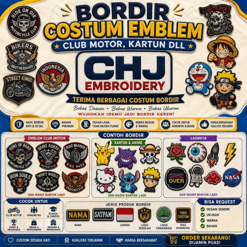 Costum Emblem brand club motor Atau Atribut Patch Bordir Bet Logo Nama Seragam Sekolah Pramuka Satpa