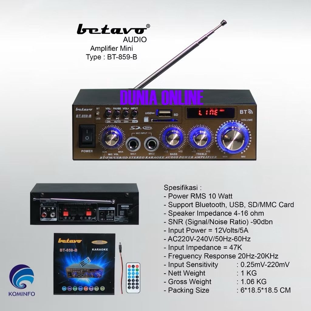 MINI AMPLIFIER BETAVO BT 859B / AMPLI BT 859 B 2 MIC INPUT RMS 10 WATT ANTTENA RADIO FM
