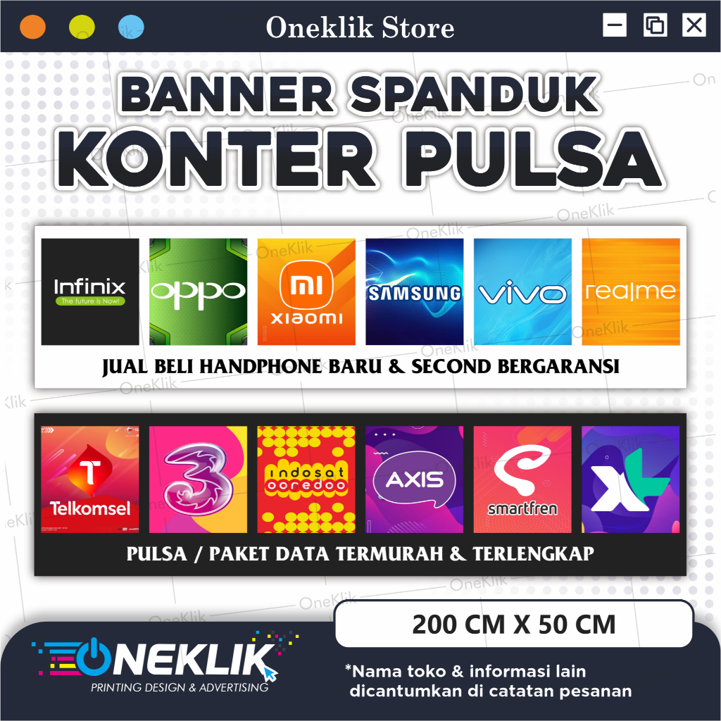 Banner Spanduk Konter Murah / Renda Konter Murah FREE DESIGN / Aksesoris Konter -ONEKLIK.1
