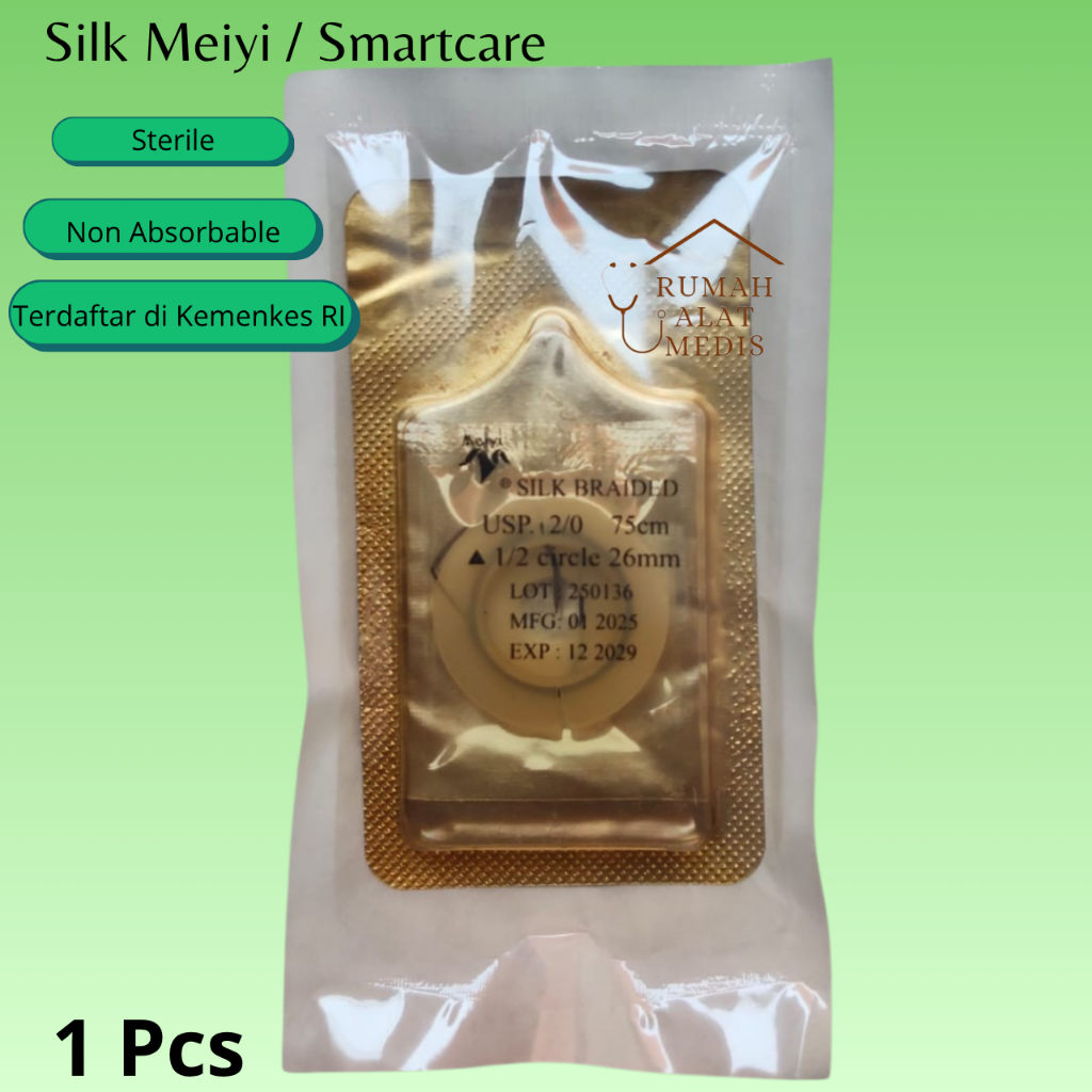 Ecer Silk 2/0 3/0 4/0 Plus Jarum Meiyi / Cat Gut Suture / Benang Plus Jarum  Silk Braided