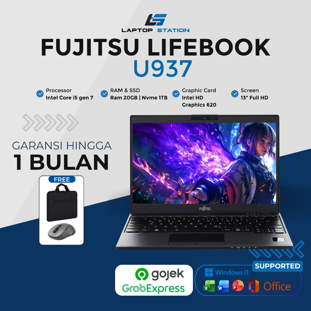 Laptop Desain Fujitsu U937 U938 U939 U9310 | Intel Core i5 | Layar 13 Inch | Harga Murah Bergaransi