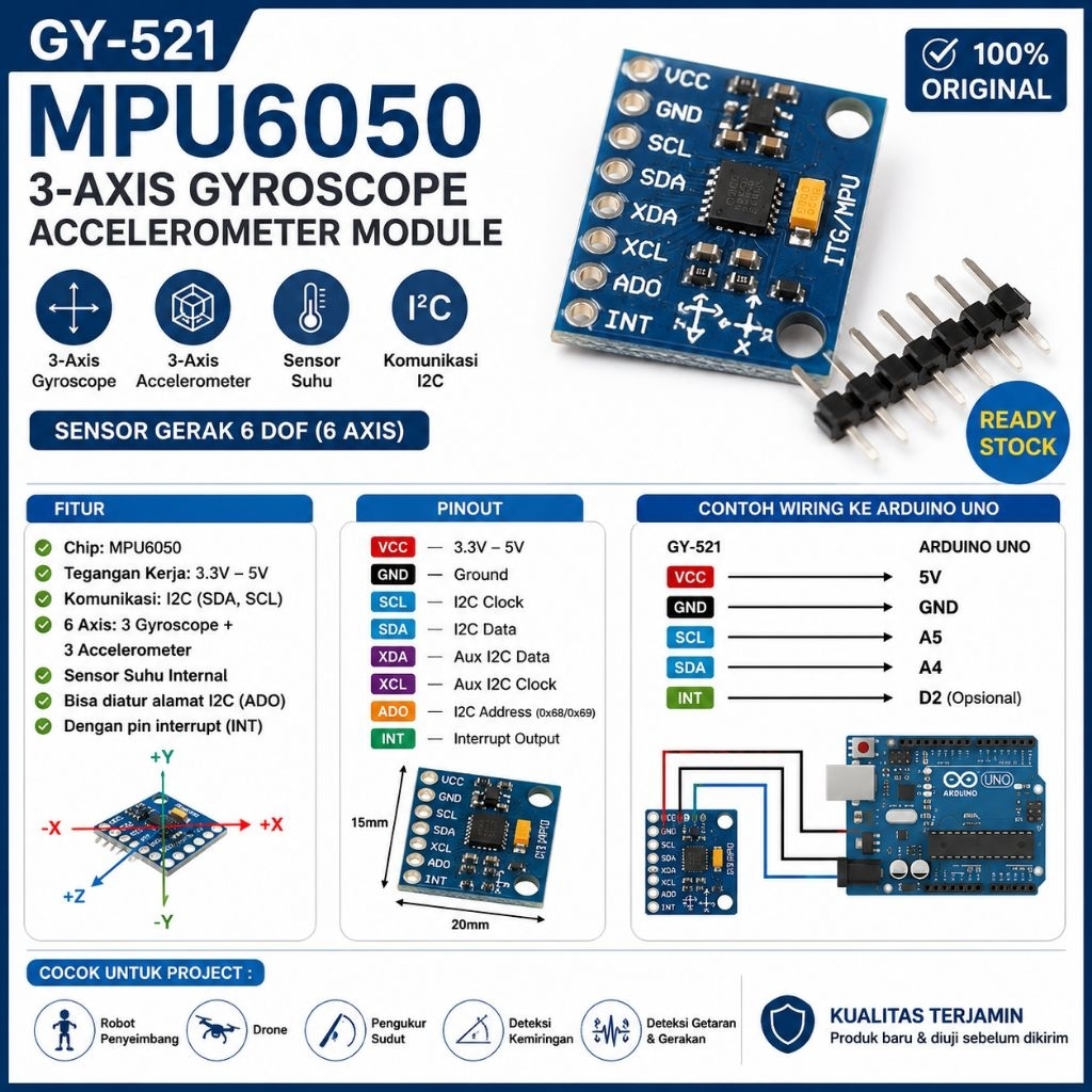 GY521 MPU6050 3 Axis Gyro + 3 Axis Accelerometer Module Robot Drone