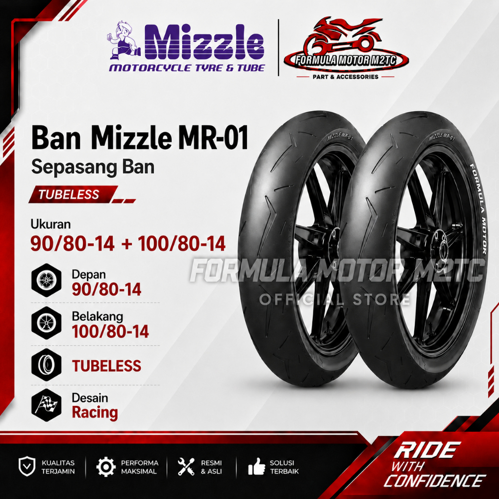 Paket Ban 90/80-14 + 100/80-14 MIZZLE MR01 MR-01 Tubeless Ring 14 Soft Compound Racing Balap Profil 