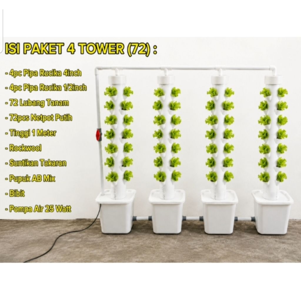 Pipa Hidroponik Vertikal Paket Pipa Hidroponik Vertikal 4 Tower 72 Lubang Tanam untuk Sayur Vertikal