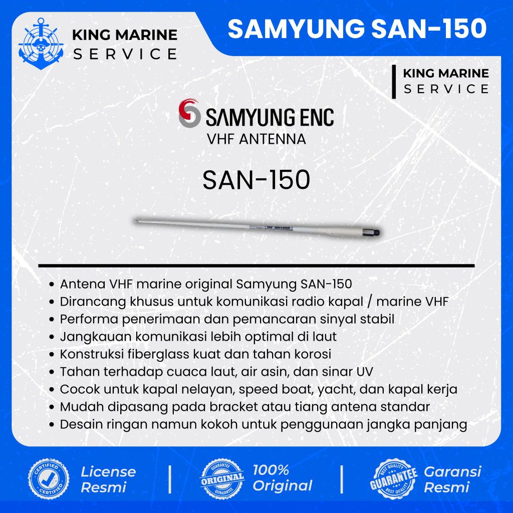 Samyung SAN-150 VHF Antenna Marine Original Antena Radio Komunikasi Kapal Fiberglass