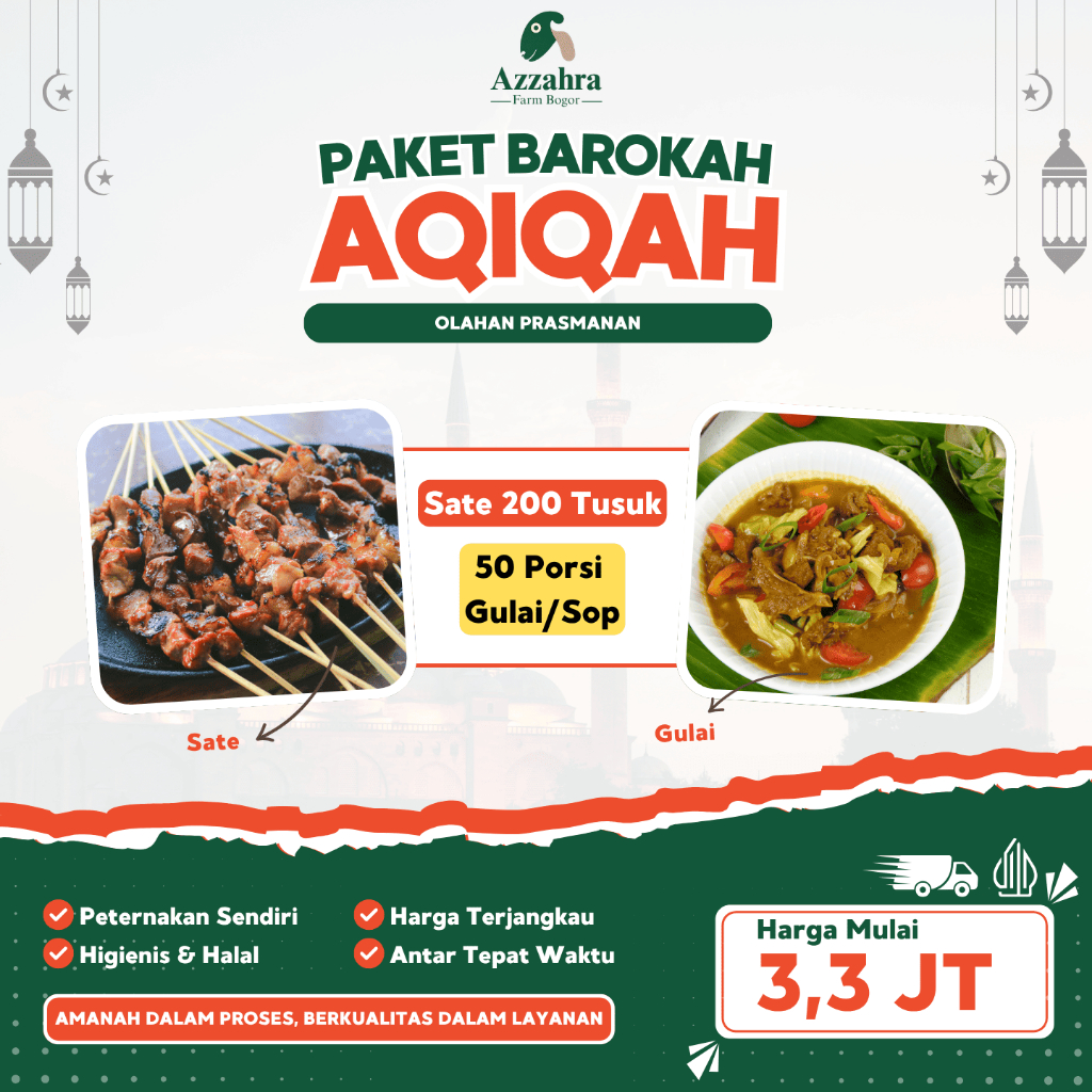 Paket Aqiqah Barokah Anak Laki-Laki Prasmanan Olahan 200 Sate 50 Porsi Gulai 1 Ekor Kambing | Azzahr