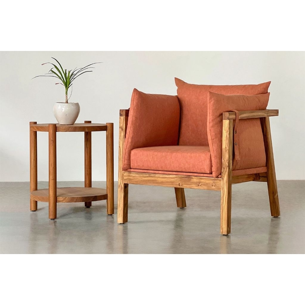 Meja Bulat Minimalist Kayu Jati, Meja Kopi Bulat Minimalist Kayu Jati, Meja Kecil Minimalist Kayu Ja