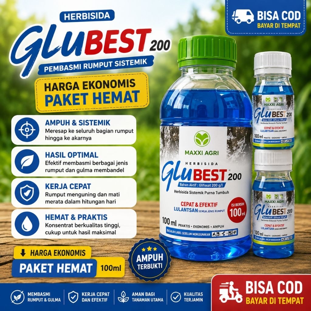 Herbisida glu best 200 sl repack murni 100ml ampuh membasmi gulma dan rumput lulangan