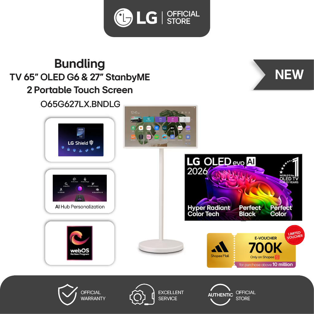 Free Instalasi - [SPECIAL BUNDLE] LG TV 65 inch Smart TV LED  4K OLED evo AI G6 + LG TV 27 inch Moni