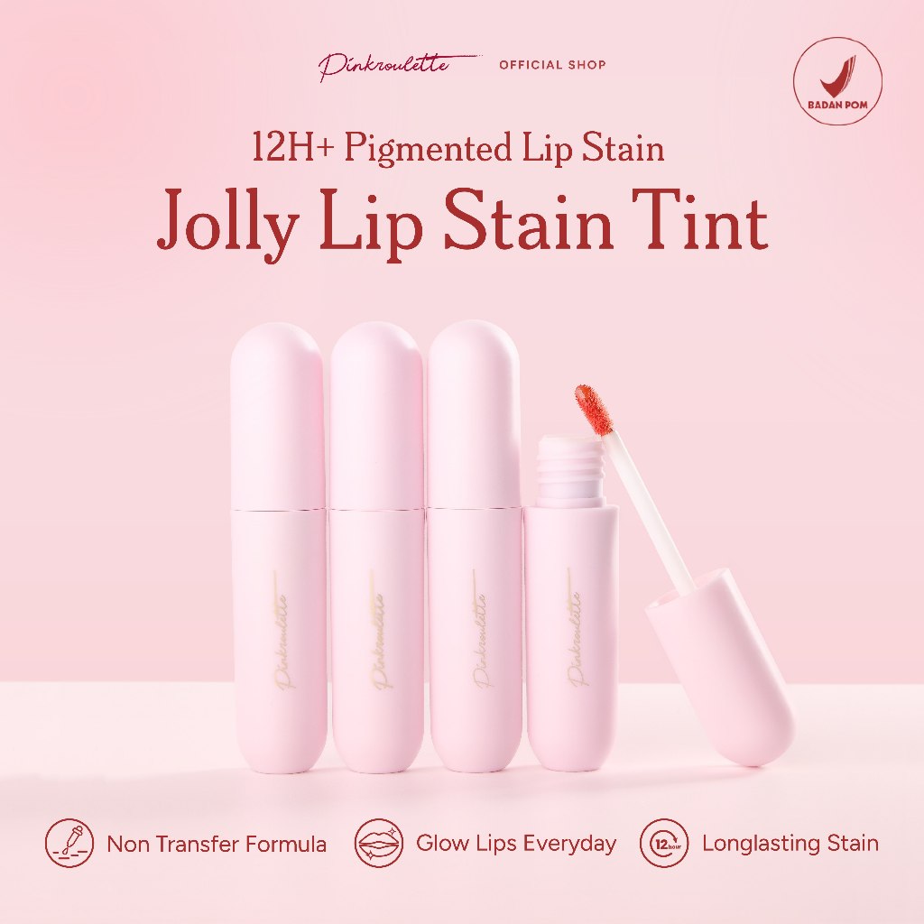 Jolly Tint PinkRoulette - Lip Tint Stain with Serum | Liptint Pigmented, Liptint Tahan Lama up to 12