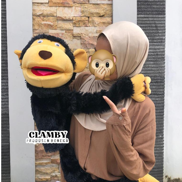 Boneka Dongeng Mulut Gerak Muppet Monyet Jumbo Ukuran 1 Meter Hand Puppet Ventriloquist