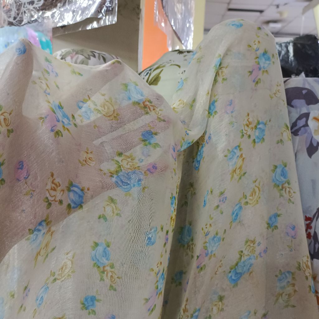 kain siffon sutra simer motif bunga - kain siffon premium limited - kain meteran murah garmen - kain
