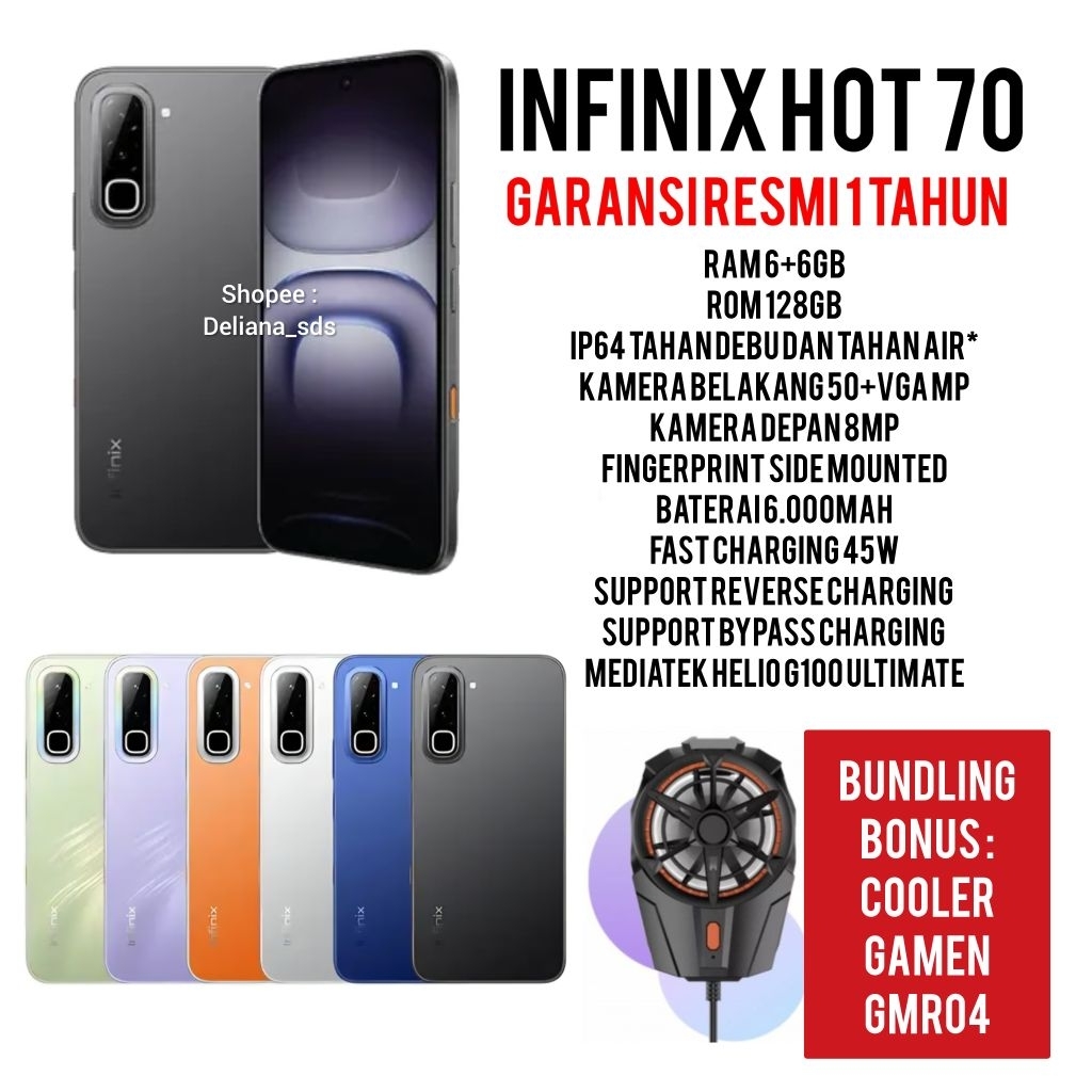 Infinix Hot 70 6/128 6+6/128 12/128 Garansi Resmi 1 Tahun Infinix Hot 70 6+6/128 Infinix Hot 70 12/1