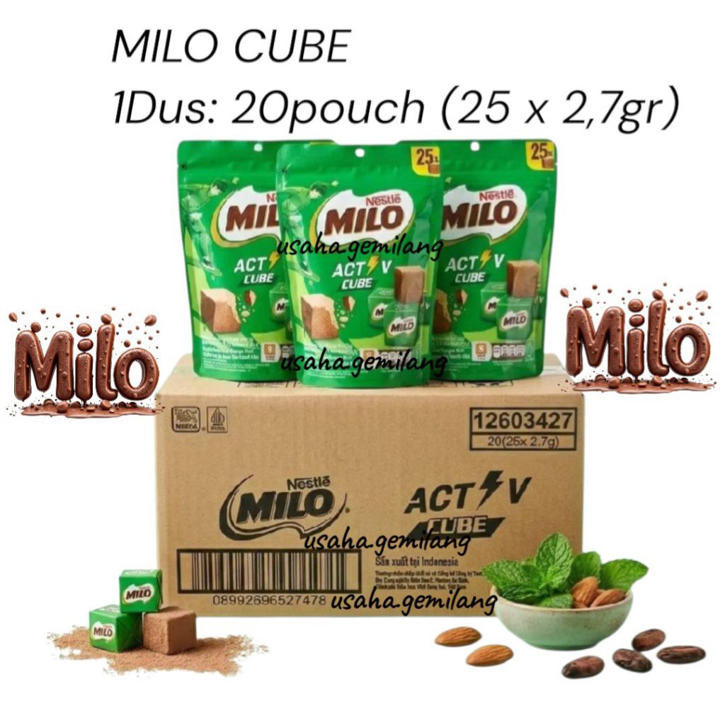 MILO ACTIVE CUBE 1DUS: 20bag (25cube x 2,7gr) - Milo Cube Original Nestle / Milo Active Cube / Cokla