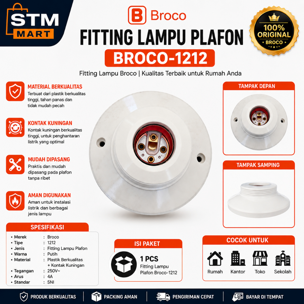 Fitting BROCO / Fitting Bulat BROCO/ Fitting Bulat Plafon BROCO - 1212 PUTIH