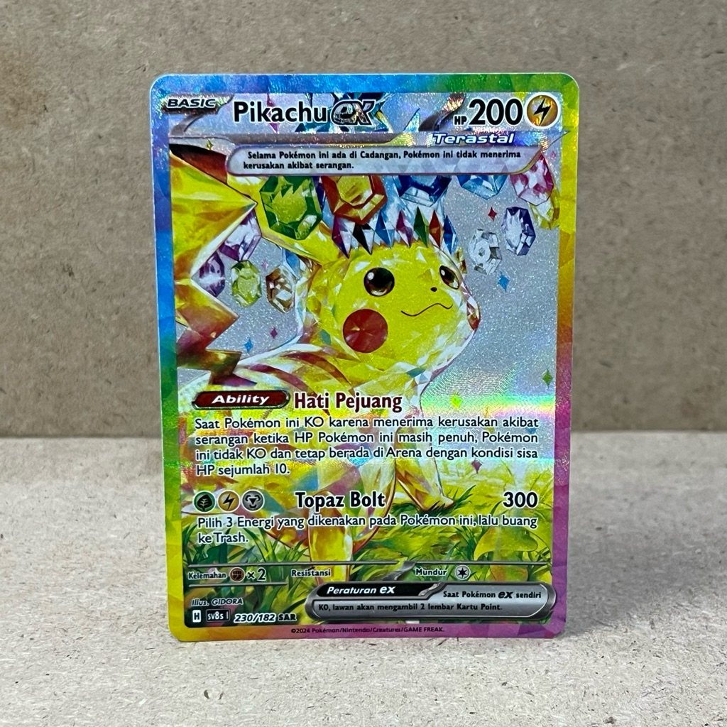 Kartu Pokemon TCG Indonesia Pikachu EX SAR SV8S Kilat Rasi 230/182