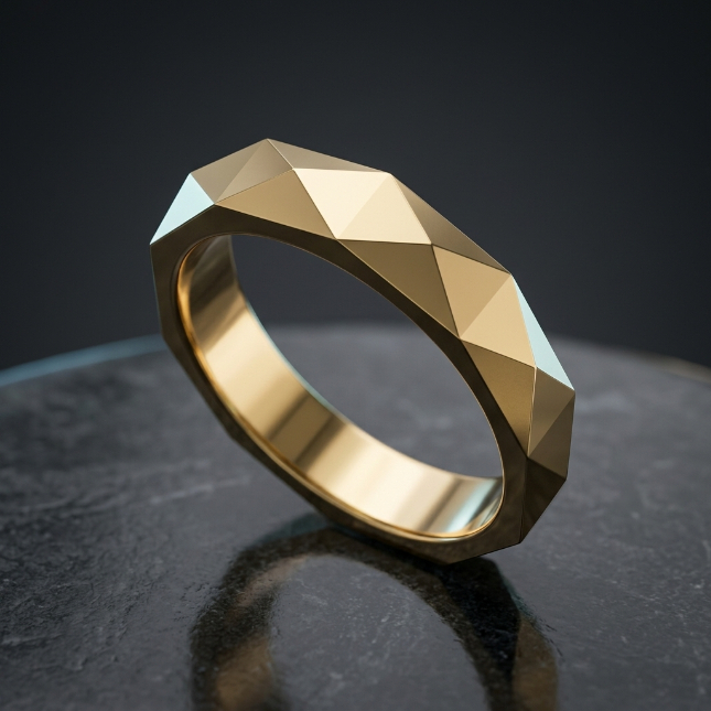 Cincin Exo Geometris Pria Wanita | Cincin Faceted Polygon Modern Minimalis | Suasa Kuningan Asli Lap