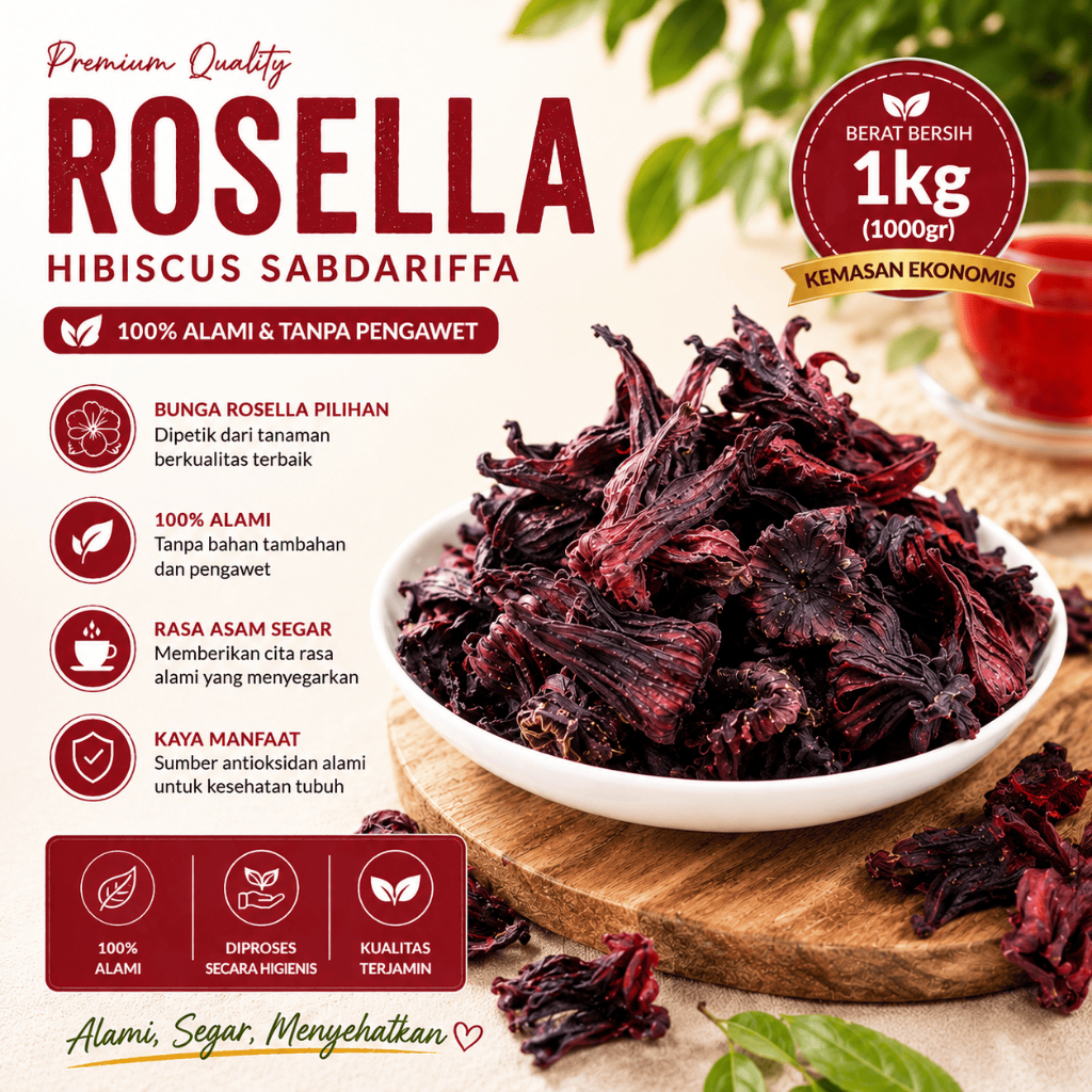 Teh Bunga Rosella Kering 1 Kg Bunga rosella kering Organik