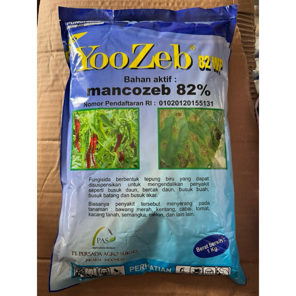 Fungisida Biru YOOZEB 82 WP 1KG bahan aktif mankozeb 82% bercak daun busuk batang padi jagung bawang