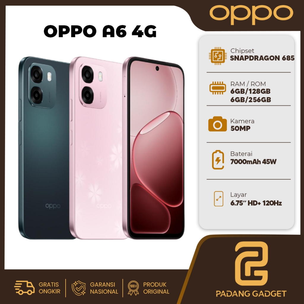 Oppo A6 4G 6/128GB  6/256GB HP Android Smartphone Baru Garansi Resmi