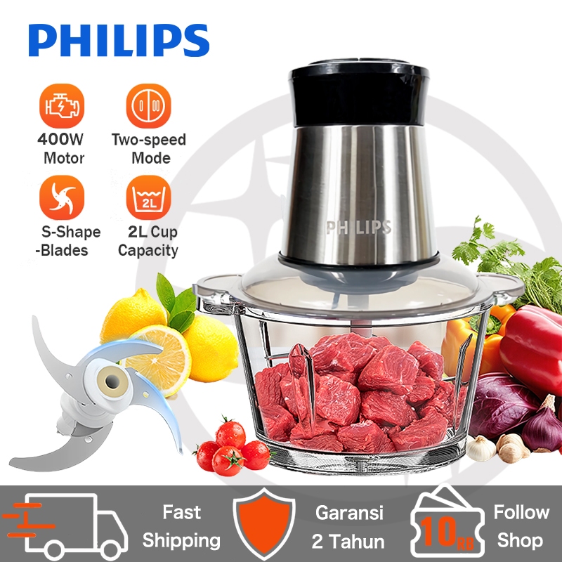 Chopper 2in1 Blender 2L Penggiling Daging Bumbu Bawang Serbaguna 400W Philips