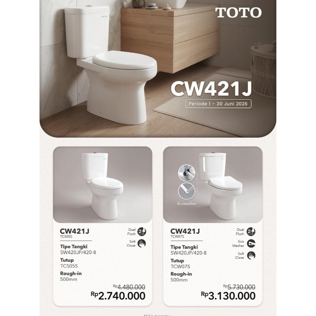 Closet Duduk TOTO CW421J/SW420JP + Tutup TC505S / DUAL FLUSH