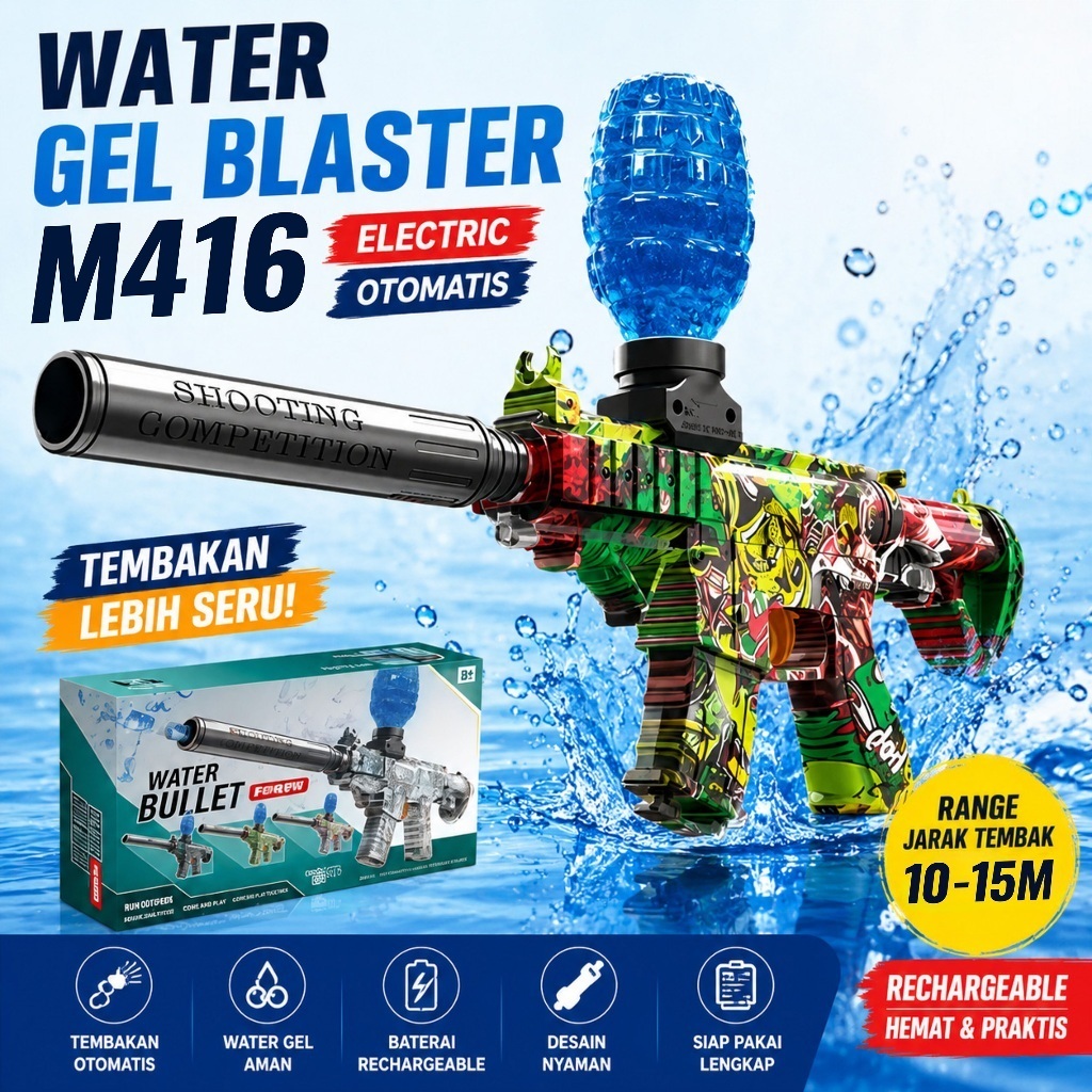 Mainan Pistol Gel Anak M416 Gel Blaster - Water Blaster Gun Otomatis Tembakan Air Seru Outdoor cocok
