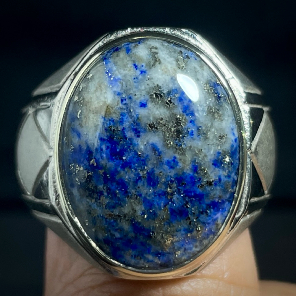 Cincin Batu Akik Lapis Lazuli Natural Biru Elegan 17x14x7 mm Ring Size 10 Pria
