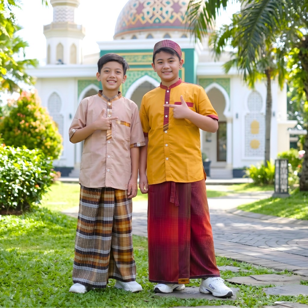 ORIZANO Koko Reihan - Baju Koko Anak Laki Laki Muslim Setelan Bawahan Sarung Instan Original Atlas
