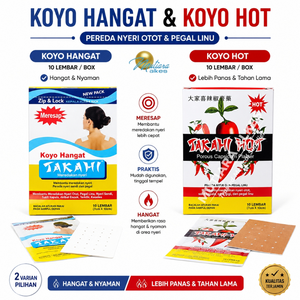 Koyo Takahi Hot Isi 10 Lembar / Koyo Cabe Hangat Pereda Nyeri Otot Pegal Linu Keseleo Original - MUT