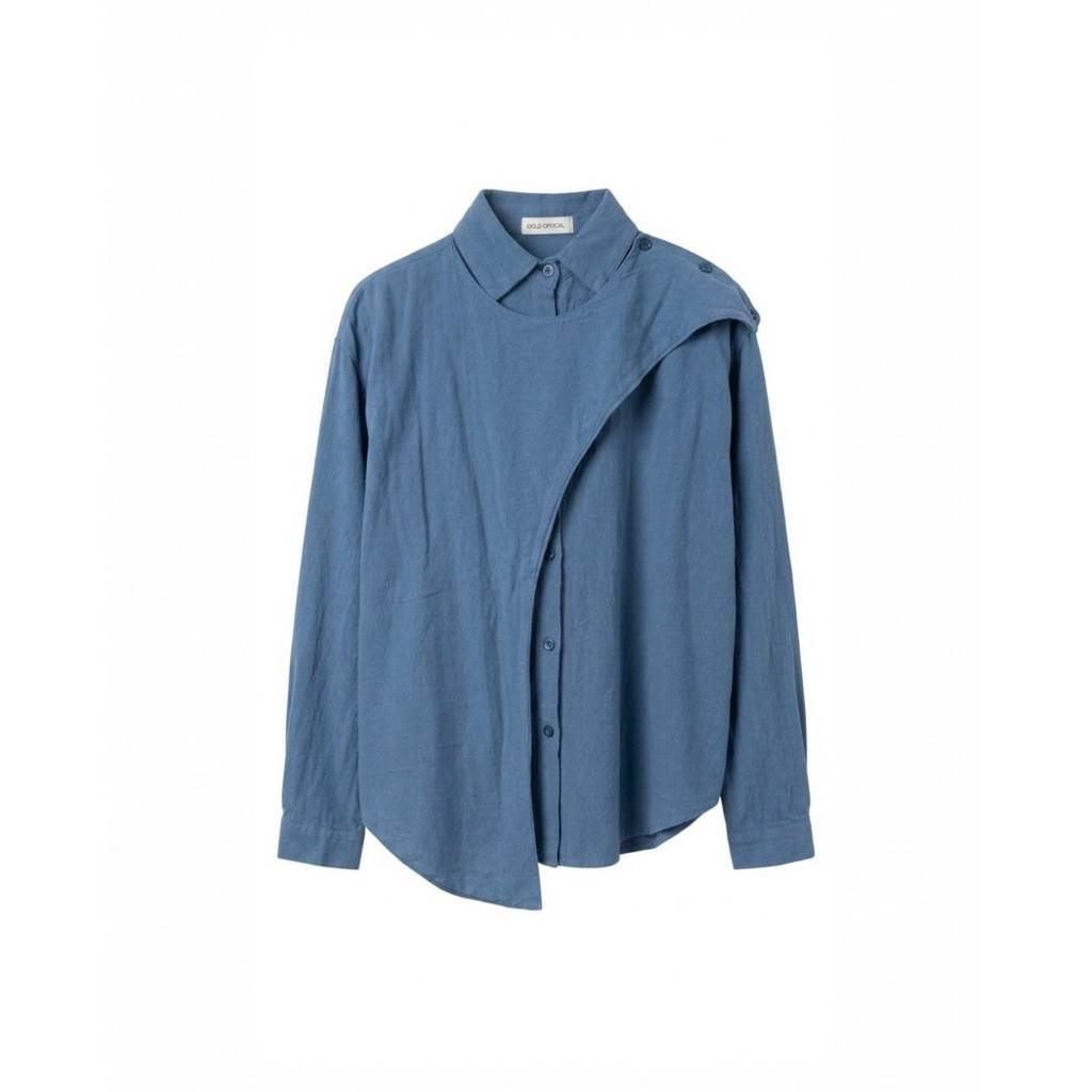 RNA 27 - Atasan Kemeja Linen Wanita Oclo Official Biru Denim Asimetris