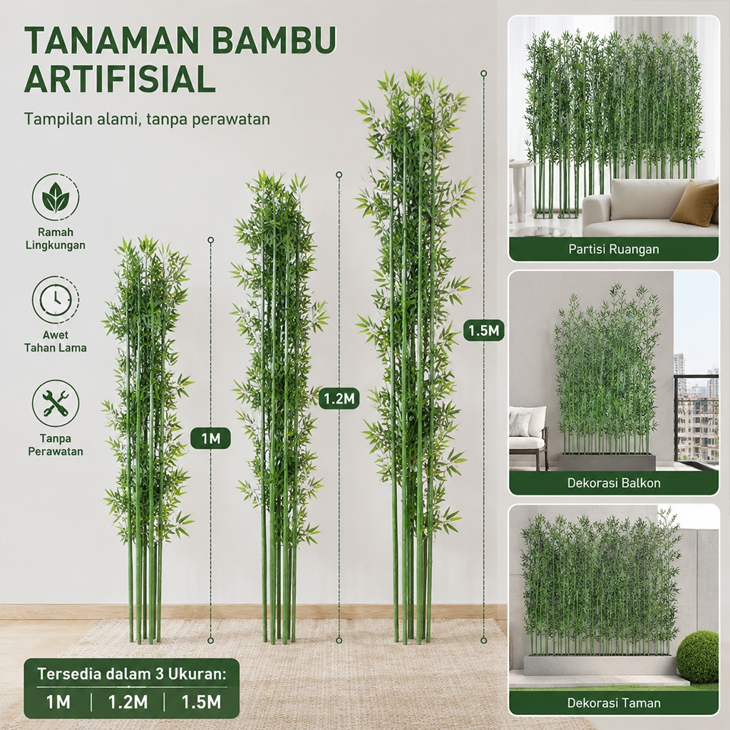 Batang Bambu tinggi 150cmDaun Bambu plastik Bunga Hias Plastik/bunga plastik Artificial Dekorasi