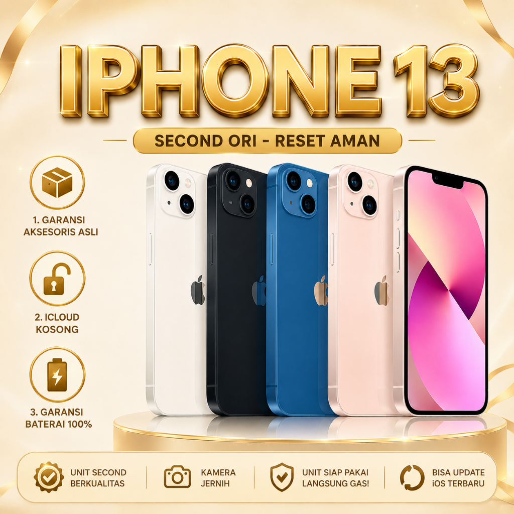iPhone 13 Second Original Fullset Pilihan Warna 128GB  Like New ICLOUD Kosong PROMO