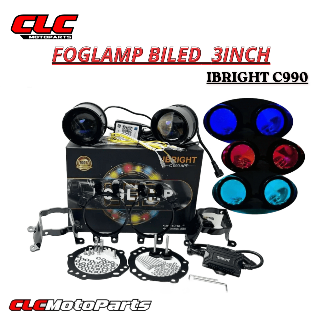 IBRIGHT - Sepasang Foglamp 3inc IBRIGHT Upgrade Honda dan Toyota Blue Lens C990 Bonus Breket Foglamp
