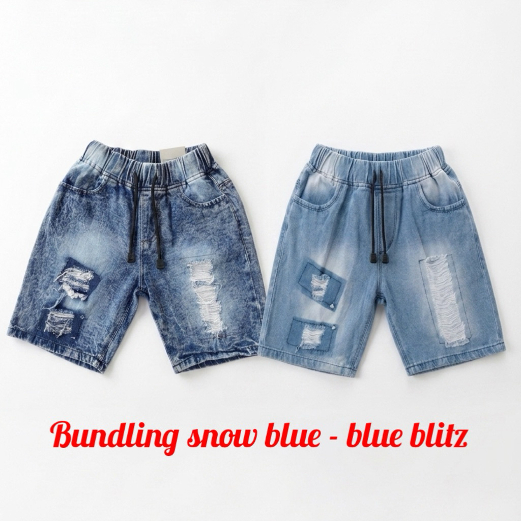 RHODIUM  BUNDLING 2 PCS celana jeans pendek sobek anak laki laki 1-12 tahun matt jeans 10 oz