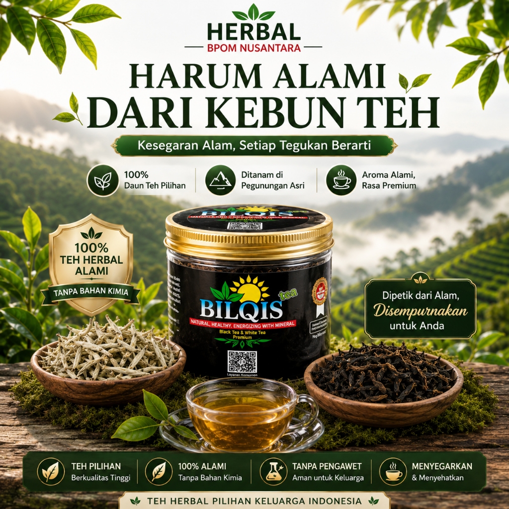 Bilqis Tea Teh Hitam & Teh Putih Premium 125gr | Aroma Alami Daun Teh Pilihan Berkualitas