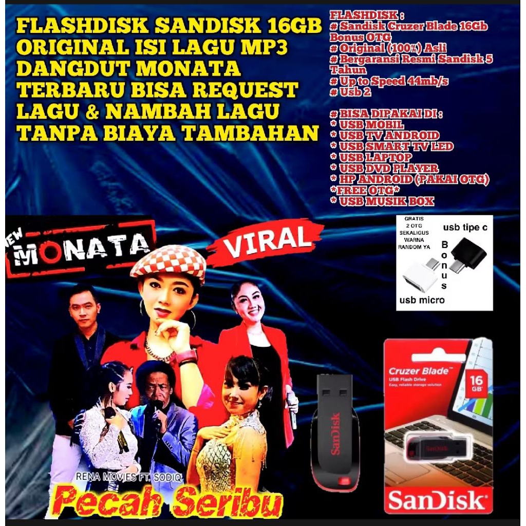FLASHDISK SANDISK 16GB ISI LAGU MP3 DANGDUT-FLASHDISK ISI LAGU MP3 DANGDUT MONATA TERBARU FULL MUSIK