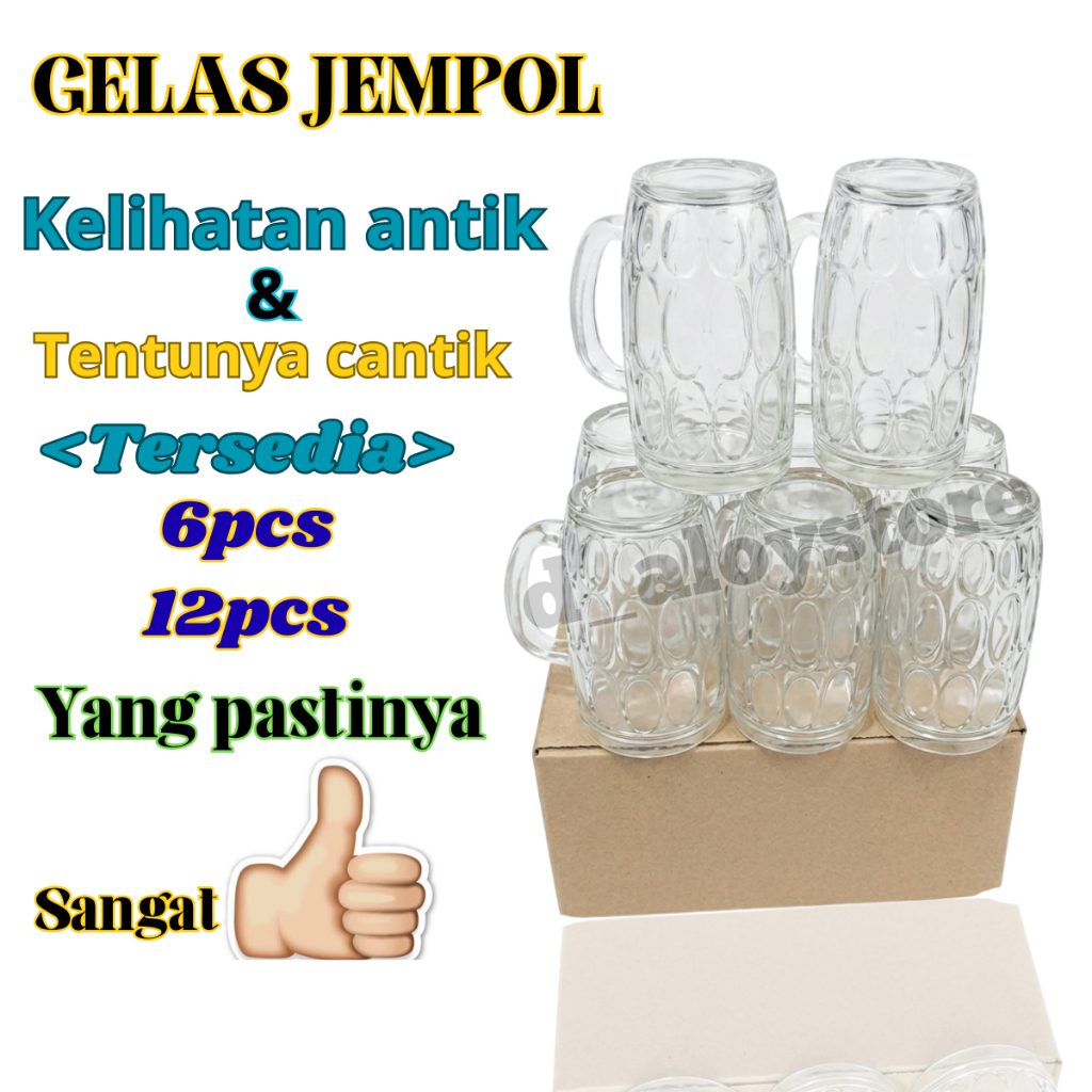Gelas Beling Jempol/ Gelas Kaca, 1Lusin/ 6Pcs