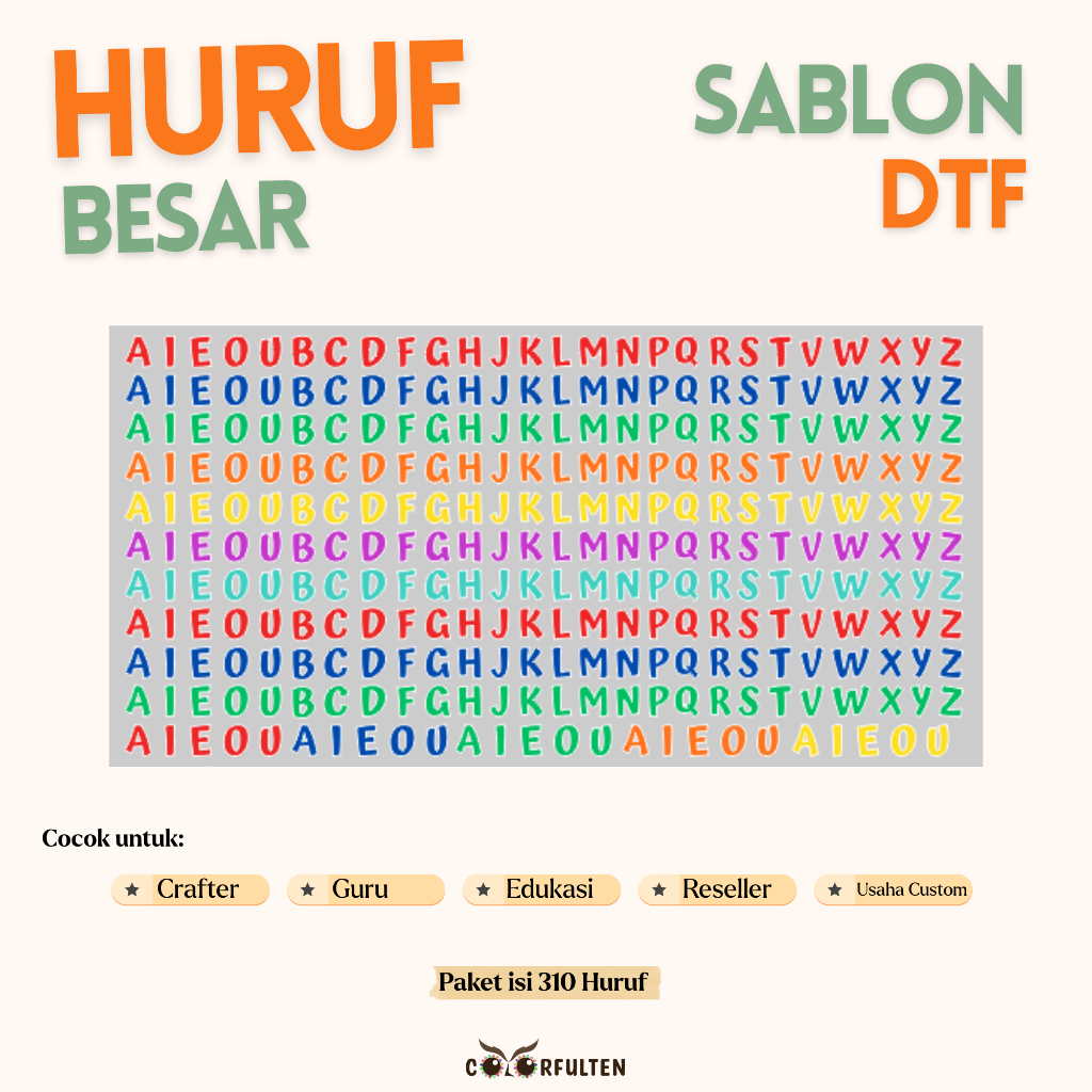 COLORFULTEN - Huruf dan Karakter Sablon DTF