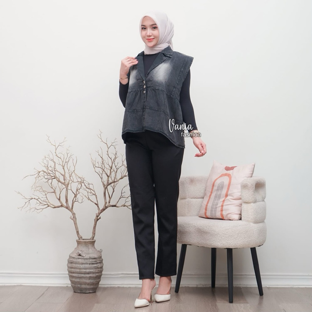 MELODIE VEST JEANS ROMPI KEKINIAN / VEST DENIM JUMBO XXL / JACKET JEANS VEST WANITA