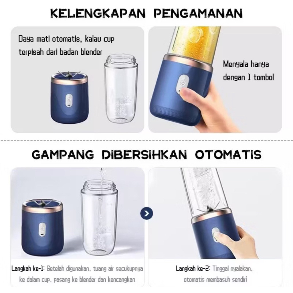 TIXX Blender Portabel USB Mini Juicer Jus Pisau Elektrik 6 Mata Blender 400+400ML