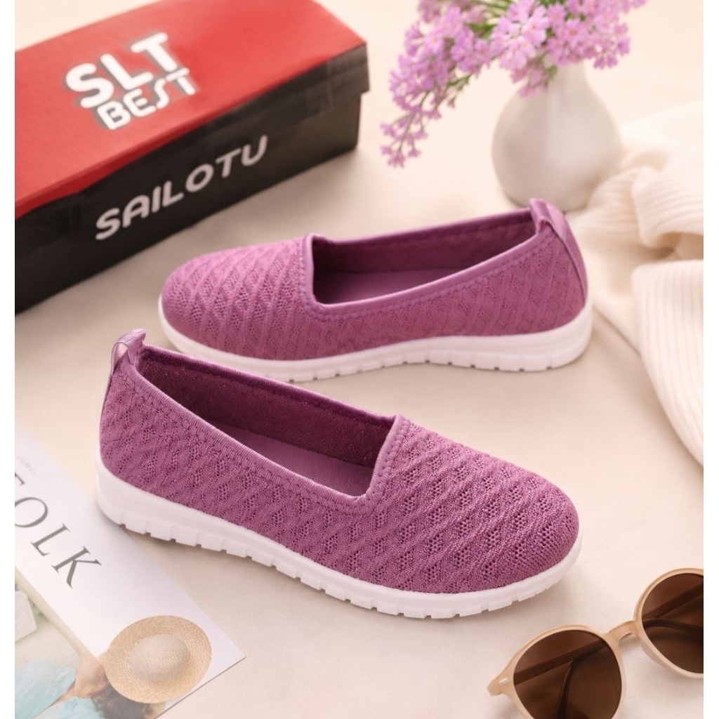 Sepatu Slip On Rajut Wanita Tanpa Tali Lentur dan Nyaman Ameena'shoes 0436 Sailatu