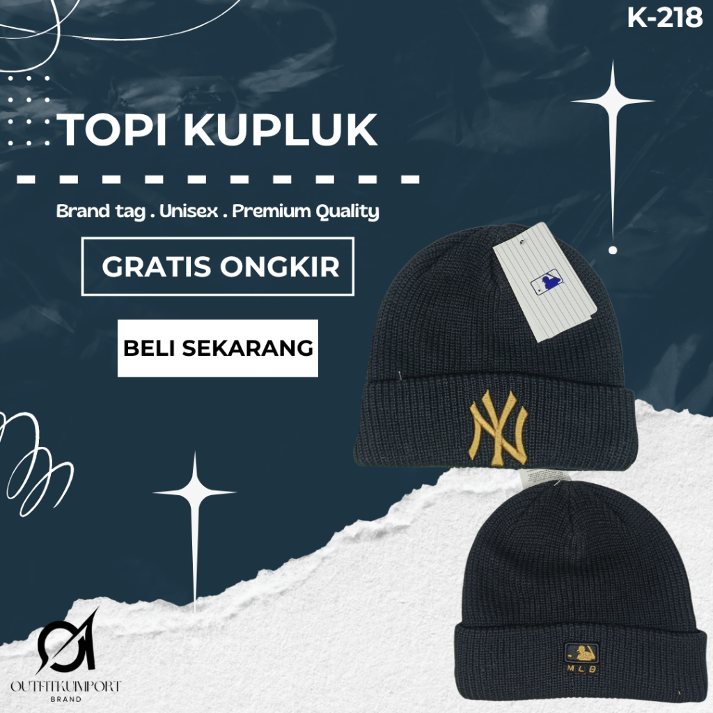 K-218 Topi Kupluk NY MLB Black Logo Gold