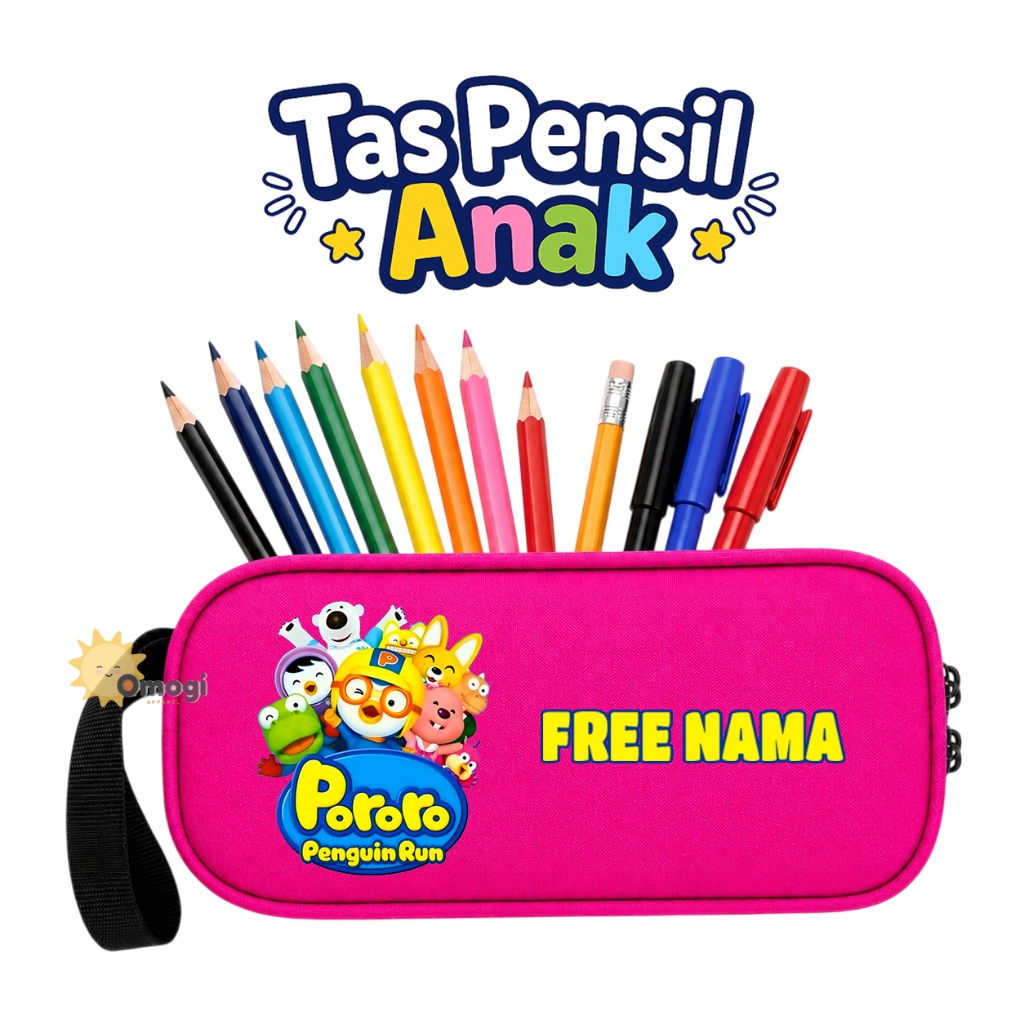 Kotak Pensil Anak Pororo Penguin Run Tas Tempat Pensil Anak TK/SD Free Nama
