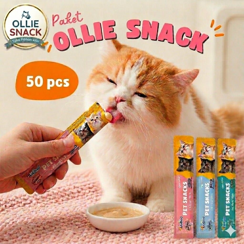 LieBao paket Snack kucing 50 pcs varian rasa ayam, tuna,dan COD Fish. 50 rasa mix asli dari china