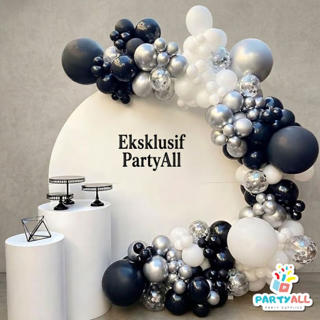DEKORASI] Balon Garland Paket Dekorasi Balon Garland Monokrom Hitam Putih untuk Pesta Ulang Tahun Ba