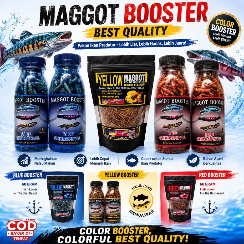 Pakan Ikan Predator Maggot Kering Botol Grade A++ Premium Super Booster 60gram